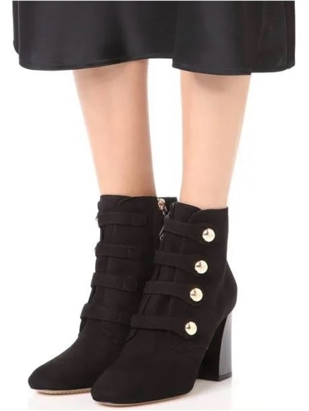 Tory Burch Black Wool Marissa Ankle Booties with Gold-Tone TB Logo Buttons